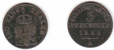 3 Pfennige Kupfer Münze Preussen 1858 A f. ss/ ss
