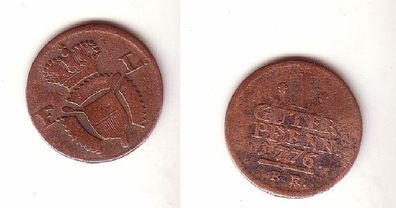 1 Pfennig Kupfer Münze Schaumburg Hessen 1776 s/ ss