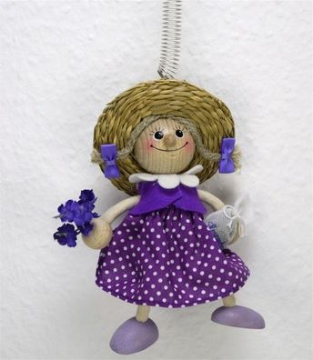 Lavendel Frau Hängefigur mit Spirale Schwingfigur Kantenhocker Holz Größe 17 cm