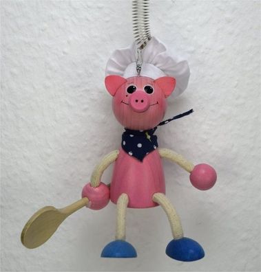 Schwein Hängefigur mit Spirale Schwingfigur Kantenhocker aus Holz Größe 17 cm