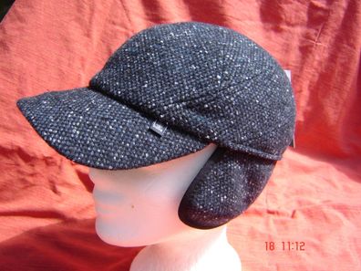 Basecap mit Ohrenklappen blau Tweed Cap Schirmmütze Wolltuch Wintercap p