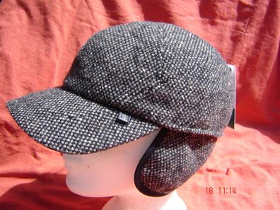 Basecap mit Ohrenklappen braun Tweed Cap Schirmmütze Wolltuch Wintercap p