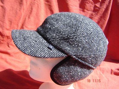 Basecap mit Ohrenklappen grau Tweed Cap Schirmmütze Wolltuch Wintercap p
