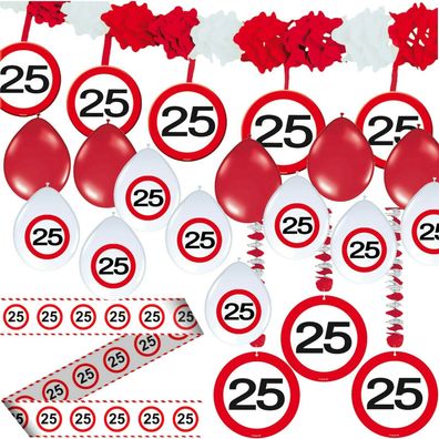 25. Geburtstag DEKO SET - 71 TEILE - Verkehrsschild Party Set Dekoration Ballons