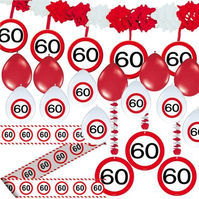 60. Geburtstag DEKO SET - 71 TEILE - Verkehrsschild Party 60 Dekoration Ballons