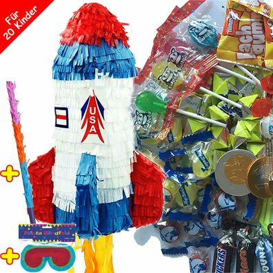 Pinata Set: Rakete + Maske + Stock + Füllung - Party Kindergeburtstag Geburtstag