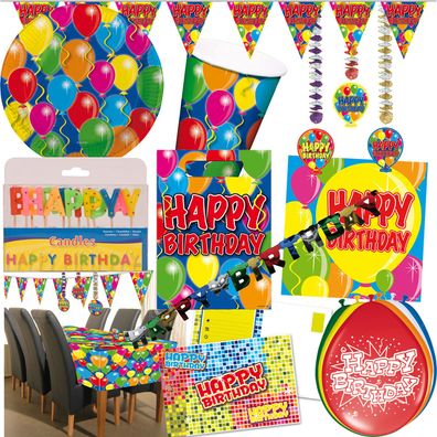HAPPY Birthday Luftballons - Geschirr Deko zum Kindergeburtstag Ballons Partyset