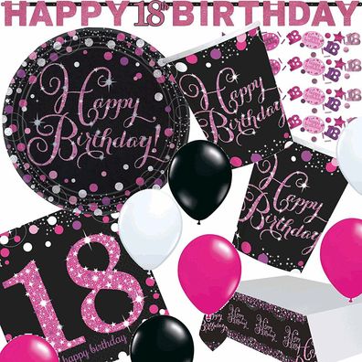 18. Geburtstag - PINK Sparkling - Deko 18 Party Set Geburtstagsdeko Volljährig