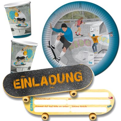 Skateboard - Geschirr Deko Skater Kindergeburtstag Kinder Party Skating Ride Set