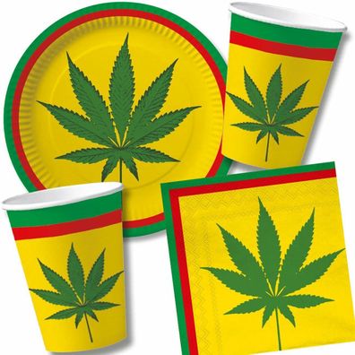 REGGAE & Cannabis - Geschirr Deko zu Jamaika Motto Party Teller Becher Partydeko