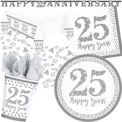 25 HAPPY YEARS - Geschirr Deko Tischdeko zum 25. Jubiläum Silberhochzeit Party A