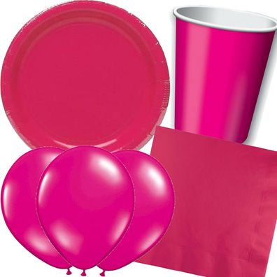 Magenta - Geschirr Deko Ballons - Kindergeburtstag Kinder Geburtstag Party Pink