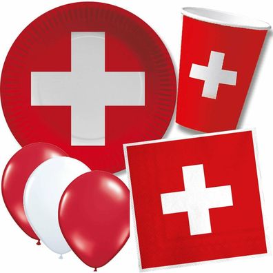Schweiz - Partygeschirr Deko Eidgenossen Party Mottoparty Rot Weiß Wappen Swiss
