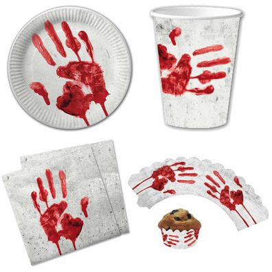 Halloween DEKO - Blutige Hand - Mottoparty Horror Blut Grusel Schock Party Set