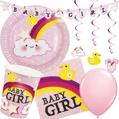 BABY GIRL PARTY - Geschirr Deko Mädchen Geburt Pinkelparty Kinder Geburtstag BLD