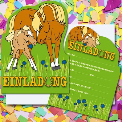 Einladungskarten PFERDE + PONYS - Kindergeburtstag Einladungen Kinder Party Pony