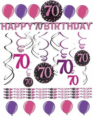 70. Geburtstag - PINK Sparkling 70 - Deko Ballons Tischgeschirr zum Jubiläum Set