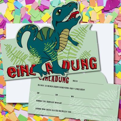 Dinosaurier Einladungen + Konfetti - Dino T-Rex Kindergeburtstag Kinder Party