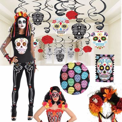 DAY OF THE DEAD - Geschirr Deko Masken Halloween Grusel Horror Party Mexiko Set