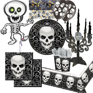 Totenkopf - Geschirr Deko Ballondeko Halloween Horror Mottoparty Party Set Skull