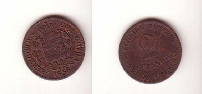 2 Pfennige Kupfer Münze Sachsen Coburg Gotha 1856 ss