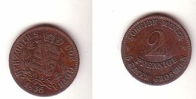 2 Pfennige Kupfer Münze Sachsen Coburg Gotha 1856 f. ss