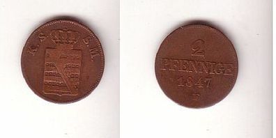 2 Pfennige Kupfer Münze Sachsen 1847 F s/ ss