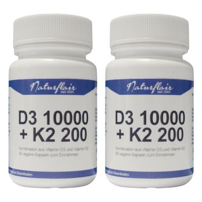 2 x Naturflair Vitamin D3 10000 + K2 200 = 180 Kapseln