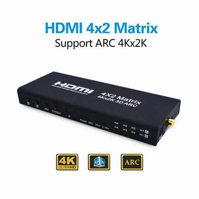 4Kx2K 3D 1080P HDMI Matrix 4x2 4 In 2 Out Schalter Switcher Splitter Adapter