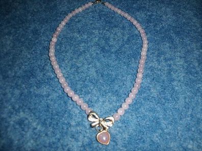 Kette / Perlenkette mit Schleife und Herz zart lila-45cm