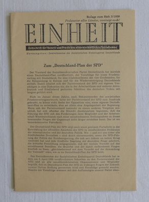 DDR Einheit Beilage Heft 3 / 1959 SED Deutschland Plan der SPD