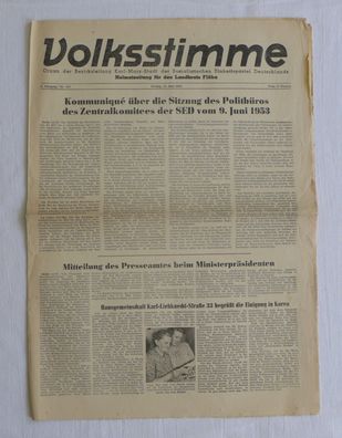 DDR Zeitung Volksstimme K.-M.-St. Flöha 12.6.1953 Geburt Geburtstag Jubiläum Hochzeit