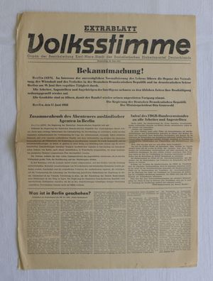 DDR SED Zeitung Volksstimme Karl-Marx-Stadt Extrablatt 18.6.1953 Geburt Geburtstag