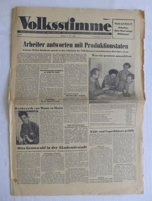 DDR SED Zeitung Volksstimme Karl-Marx-Stadt Flöha 30.5.1958 Geburt Geburtstag