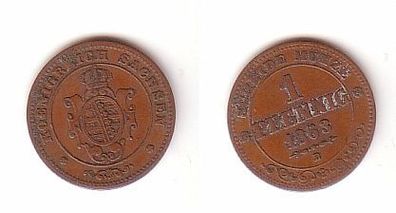 1 Pfennig Kupfer Münze Sachsen 1863 B ss
