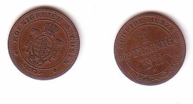 1 Pfennig Kupfer Münze Sachsen 1865 B ss