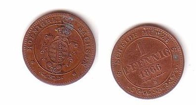 1 Pfennig Kupfer Münze Sachsen 1866 B ss+