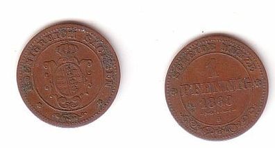 1 Pfennig Kupfer Münze Sachsen 1868 B ss