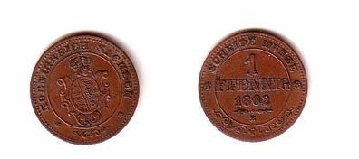 1 Pfennig Kupfer Münze Sachsen 1862 B ss