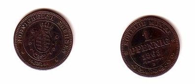 1 Pfennig Kupfer Münze Sachsen 1863 B ss/ vz
