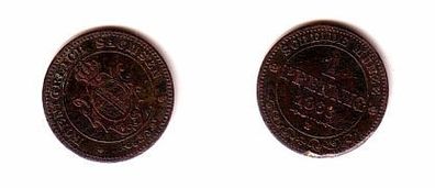 1 Pfennig Kupfer Münze Sachsen 1863 B f. ss/ ss