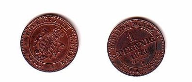 1 Pfennig Kupfer Münze Sachsen 1873 B vz