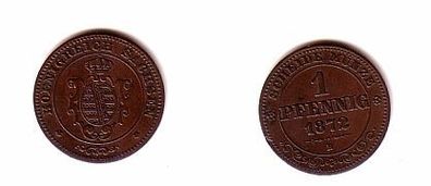 1 Pfennig Kupfer Münze Sachsen 1872 B vz