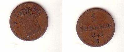 1 Pfennig Kupfer Münze Sachsen 1856 F s/ ss