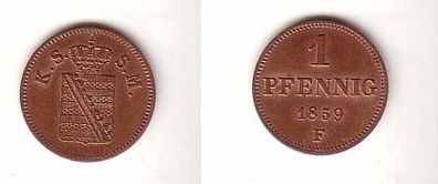 1 Pfennig Kupfer Münze Sachsen 1859 F vz+