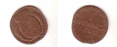 1 Pfennig Kupfer Münze Sachsen 1806 H s/ ss