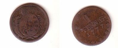 1 Pfennig Kupfer Münze Sachsen 1777 C s