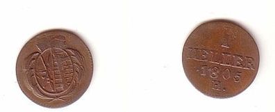 1 Heller Kupfer Münze Sachsen 1805 H f. ss