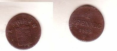 1 Pfennig Kupfer Münze Sachsen 1859 F s/ ss