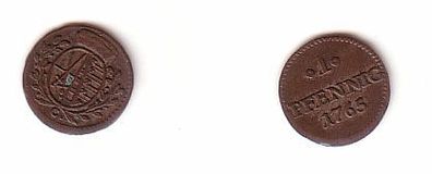 1 Pfennig Billon Münze Sachsen 1765 C f. vz